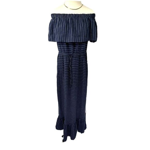 Soho New York & Company Blue Off The Shoulder Maxi Dress Sz XS Ruffle - Picture 1 of 12